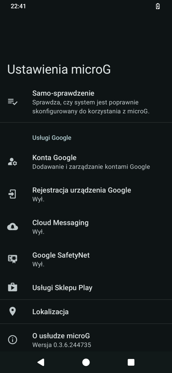 microG ekran główny