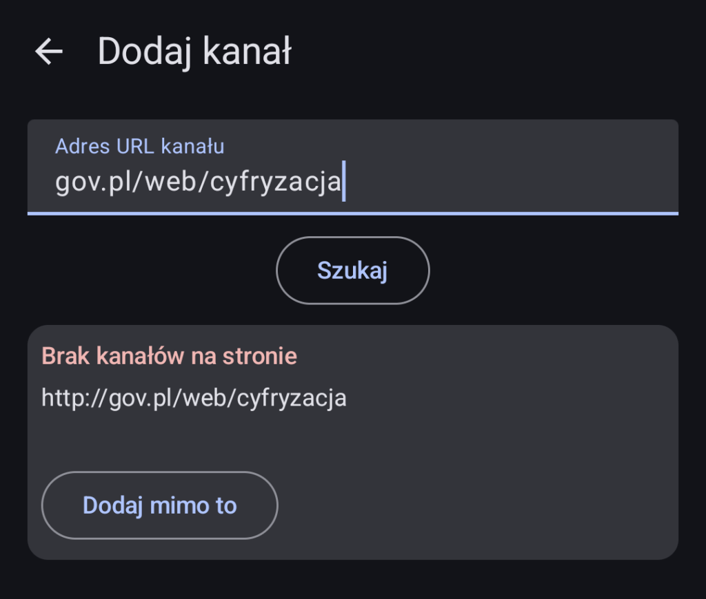 brak kanału Ministerstwa Cyfryzacji