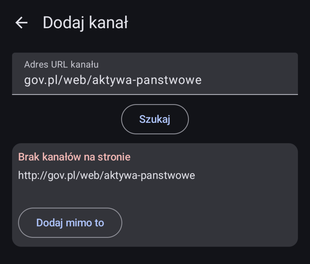 brak kanału Ministerstwa Aktywów Państwowych